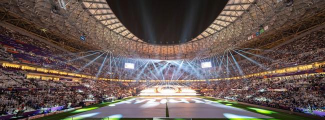 The design of the 80,000-seat Lusail Stadium was inspired by an Arabic lantern and decorative motifs found throughout the Arab world. (Photograph courtesy of Ionel Sorin Furcoi/Alamy)